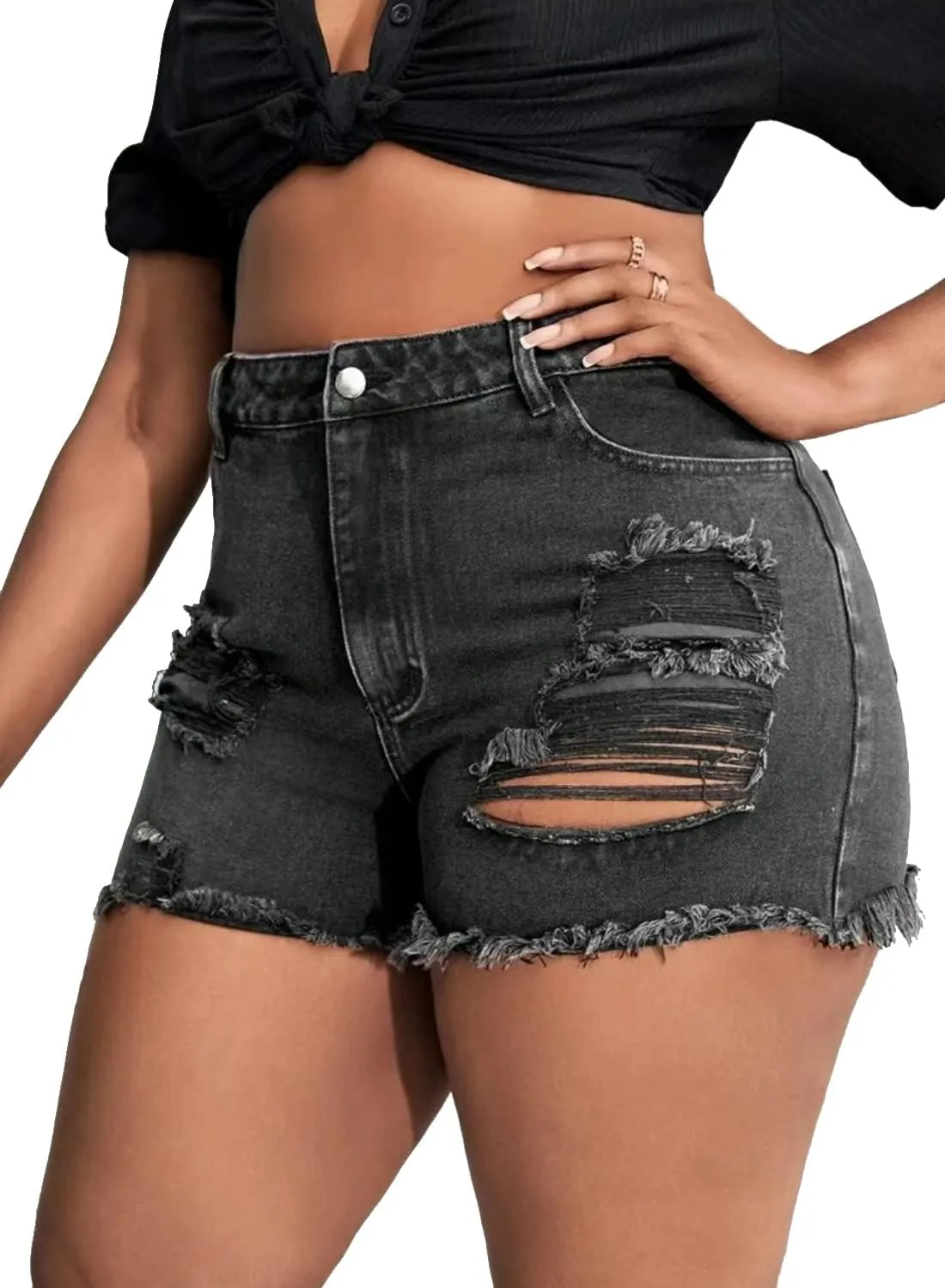 GAGELE Plus Size Denim Shorts Women High Waisted Stretch Summer Jean Shorts