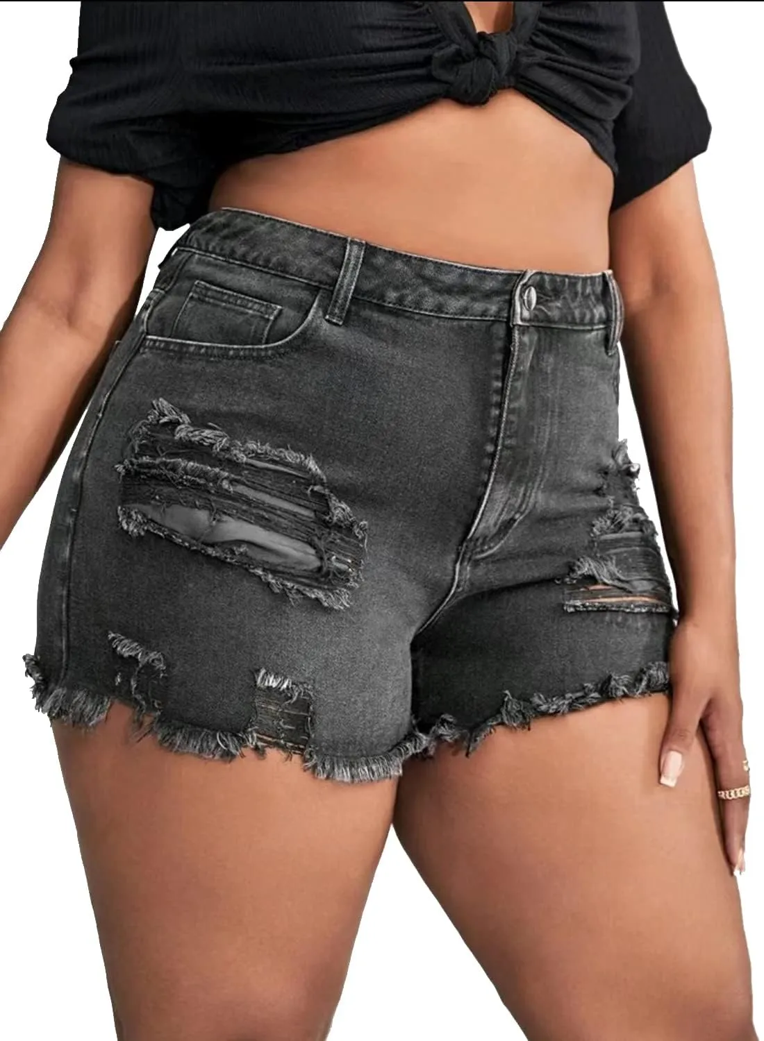 GAGELE Plus Size Denim Shorts Women High Waisted Stretch Summer Jean Shorts