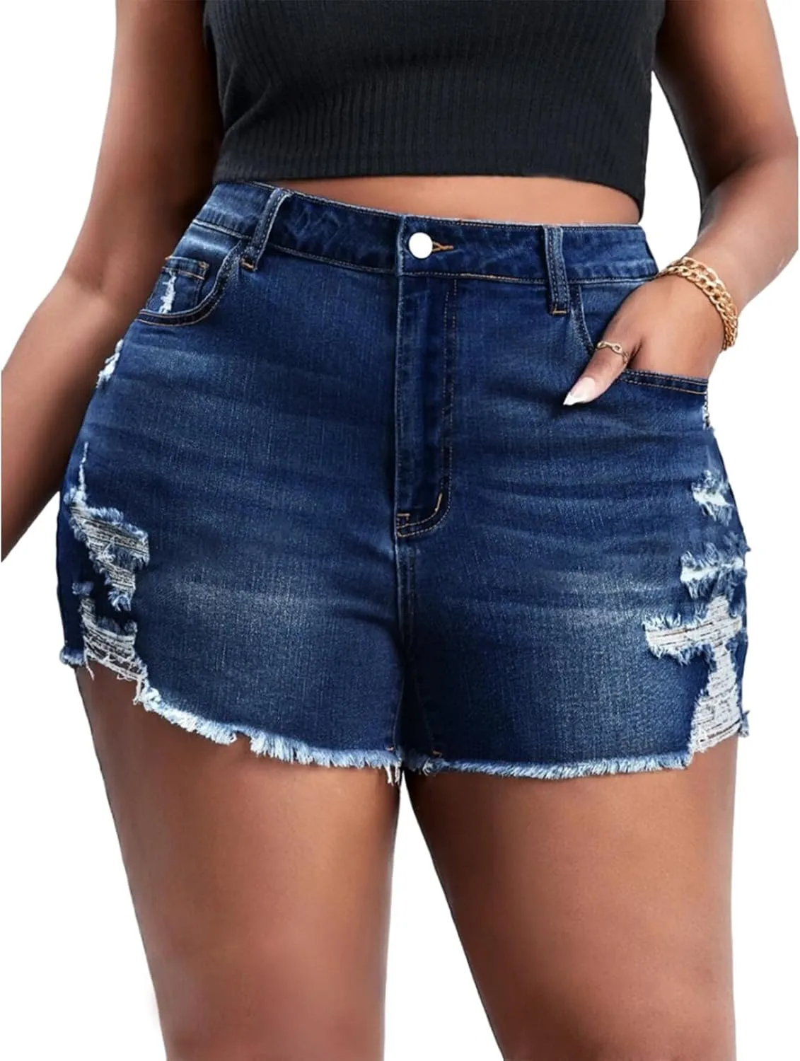 GAGELE Plus Size Denim Shorts Women High Waisted Stretch Summer Jean Shorts
