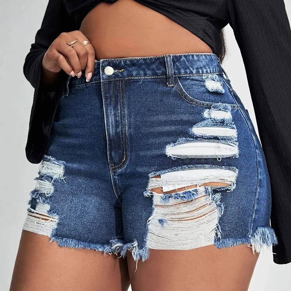 GAGELE Plus Size Denim Shorts Women High Waisted Stretch Summer Jean Shorts