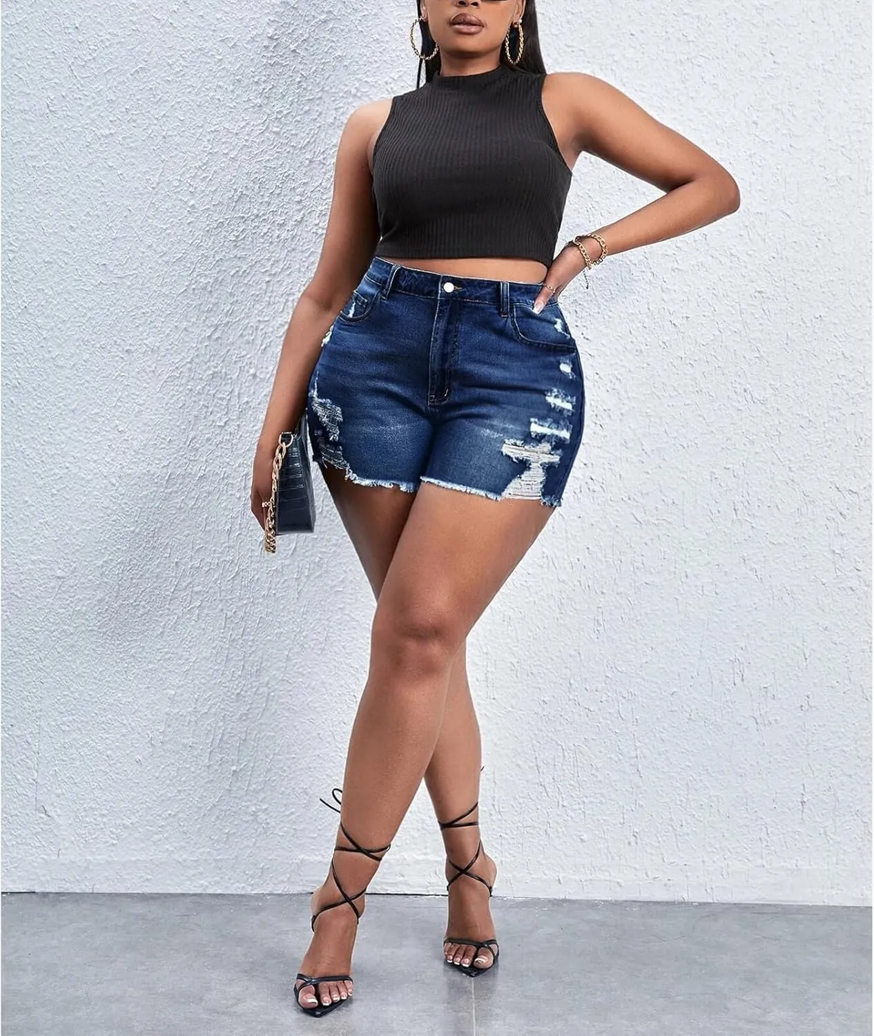 GAGELE Plus Size Denim Shorts Women High Waisted Stretch Summer Jean Shorts