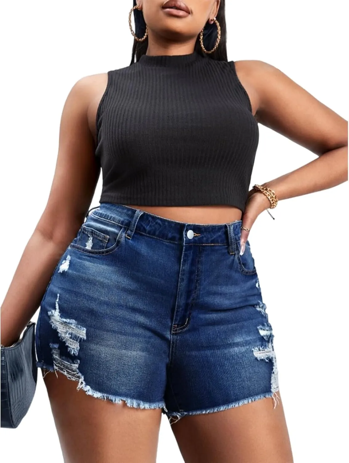 GAGELE Plus Size Denim Shorts Women High Waisted Stretch Summer Jean Shorts
