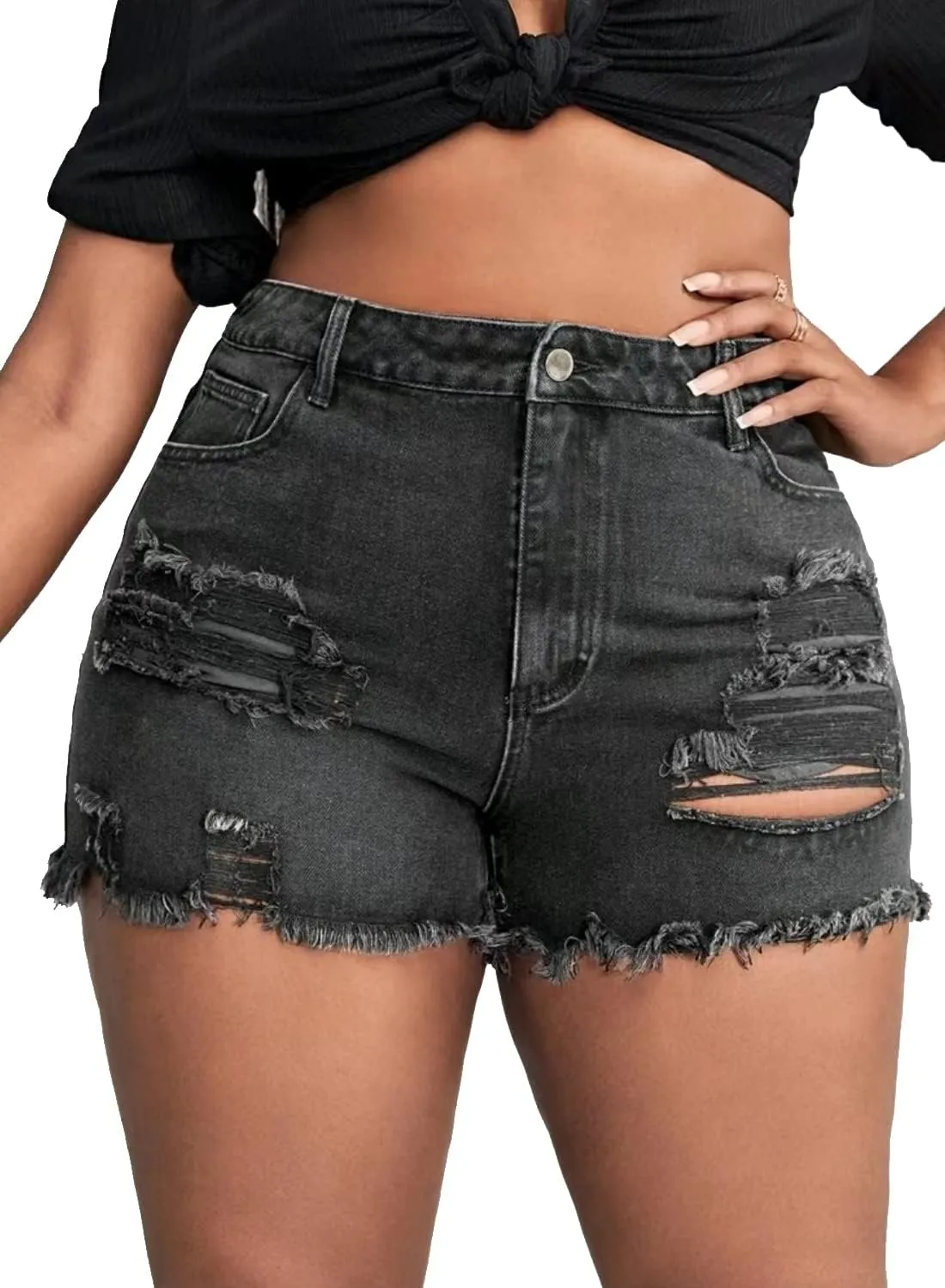 GAGELE Plus Size Denim Shorts Women High Waisted Stretch Summer Jean Shorts