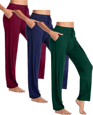 Galaxy by Harvic 3-Pack Women's Loose Fit Lounge Pants - Soft Stretchy Leggings for Relaxing, Yoga, or Everyday Wear (S-3XL)