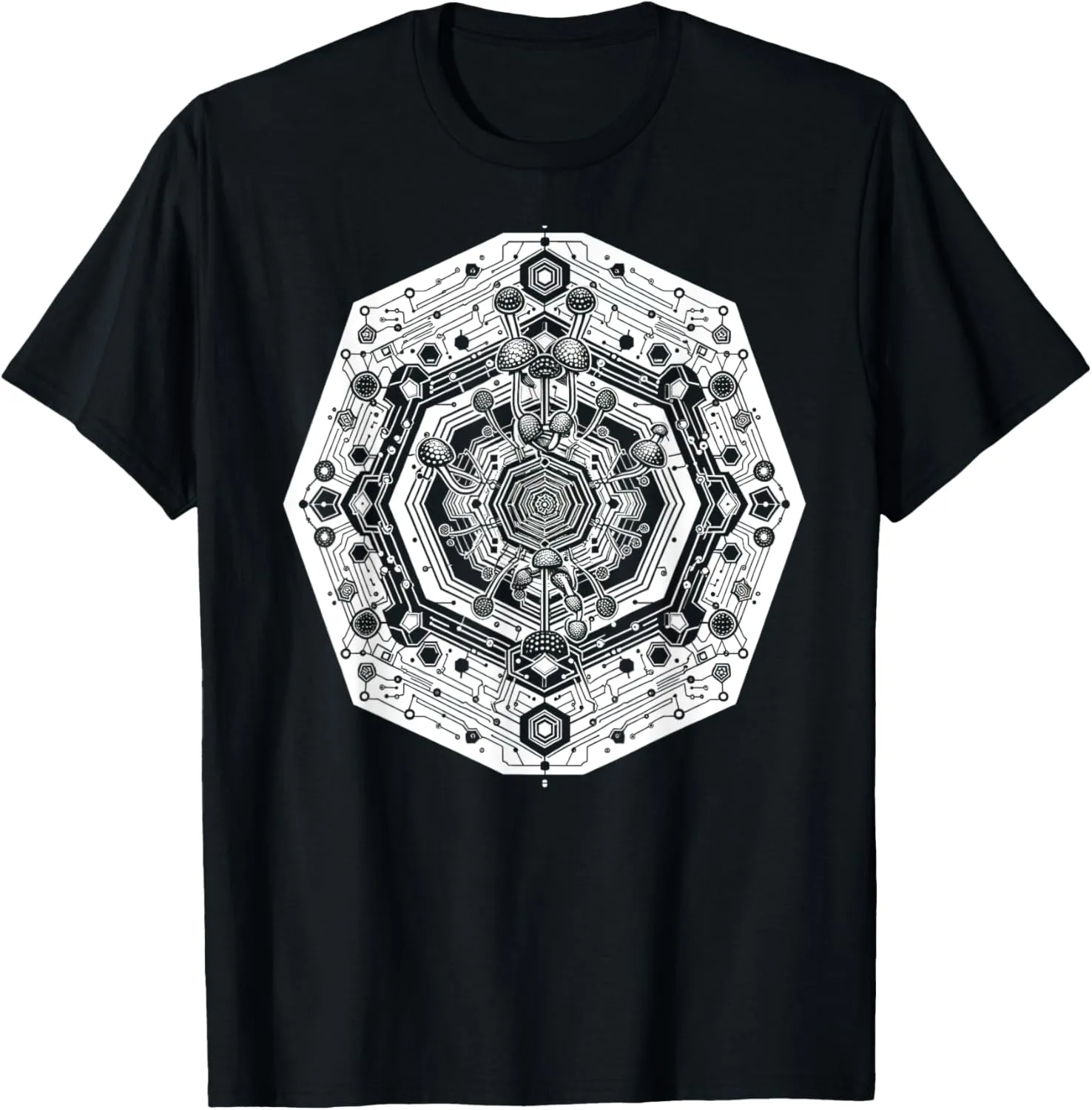 Geometric Circuit Board Hexagon Pattern T-Shirt