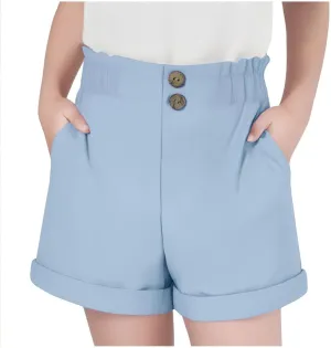 Girls Ruffled Paperbag Elastic Waist Summer Shorts Comfy Casual Wide Leg Shorts with Pockets for 5-15 Years