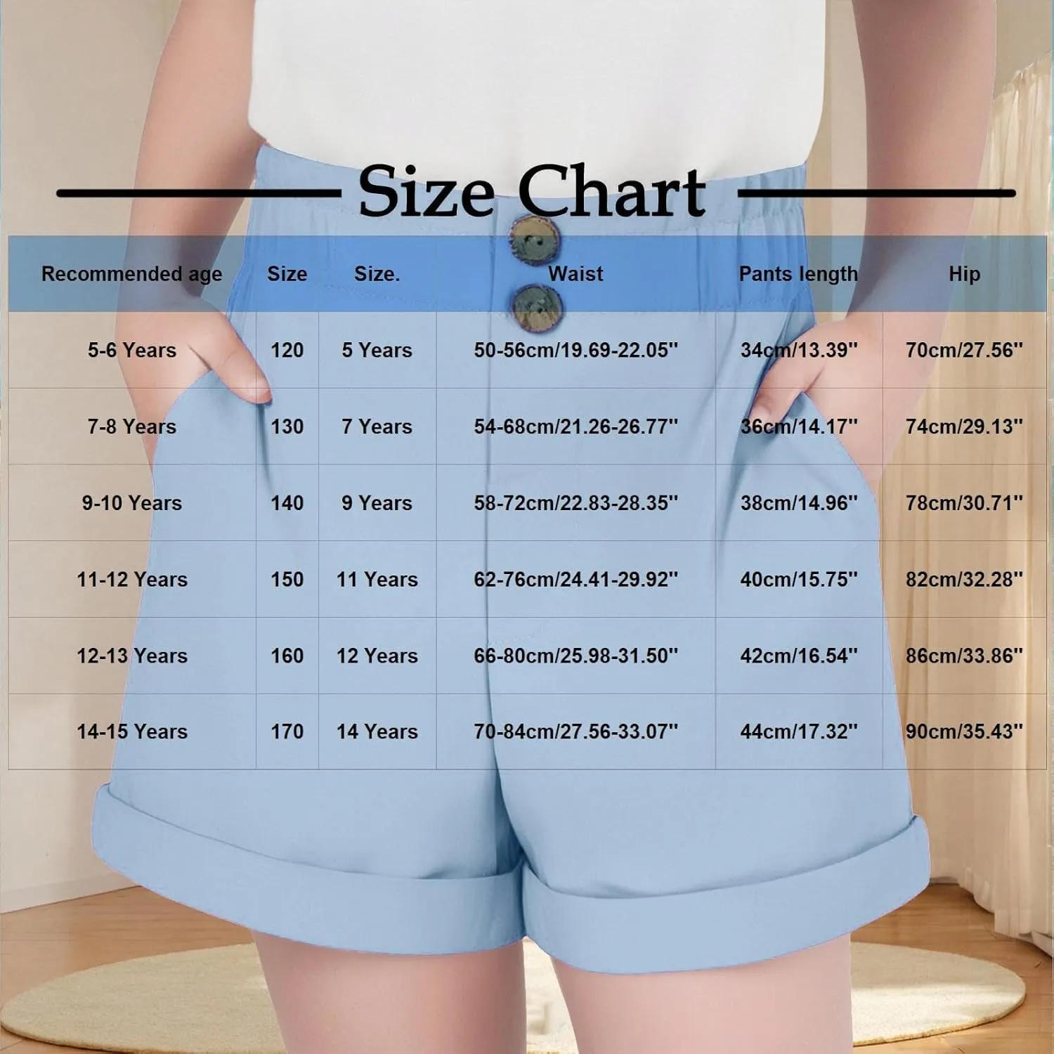 Girls Ruffled Paperbag Elastic Waist Summer Shorts Comfy Casual Wide Leg Shorts with Pockets for 5-15 Years
