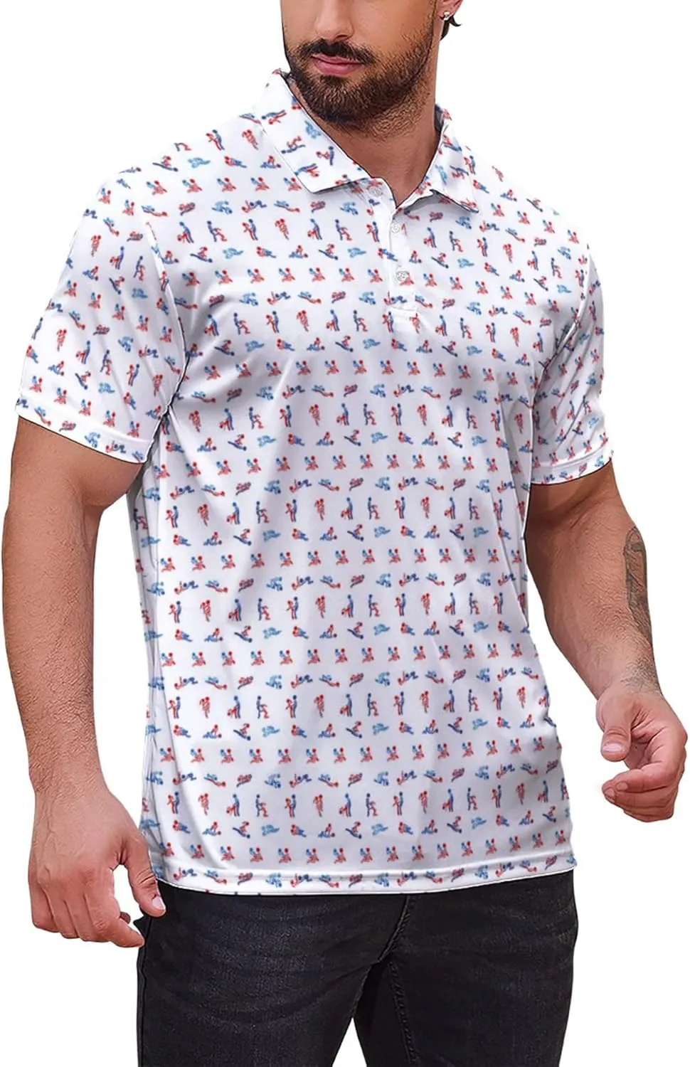 Golf Polo Shirts for Men Funny Print Short Sleeve Golf Shirts Performance Golf Polos