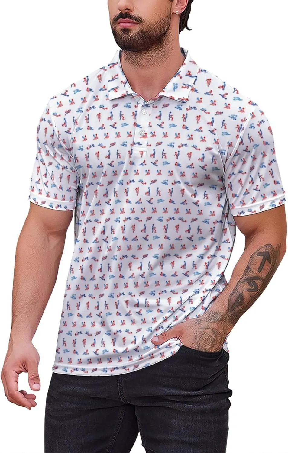 Golf Polo Shirts for Men Funny Print Short Sleeve Golf Shirts Performance Golf Polos