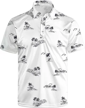 Golf Polo Shirts for Men Funny Print Short Sleeve Golf Shirts Performance Golf Polos