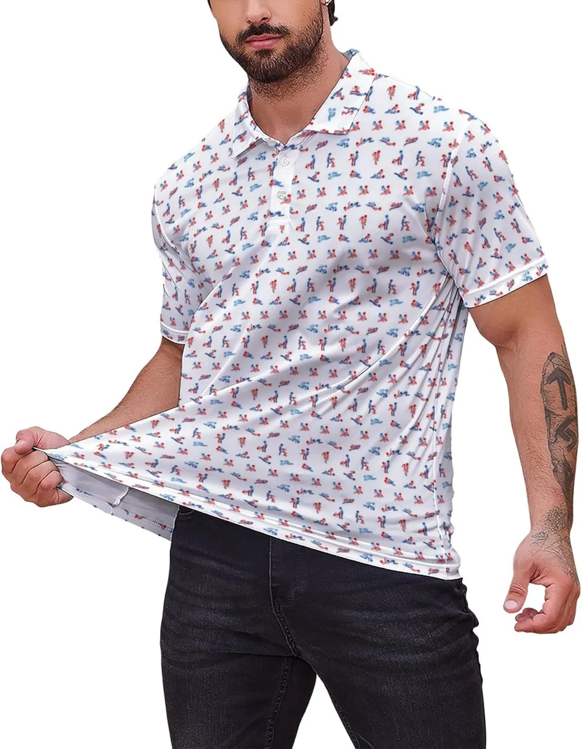 Golf Polo Shirts for Men Funny Print Short Sleeve Golf Shirts Performance Golf Polos