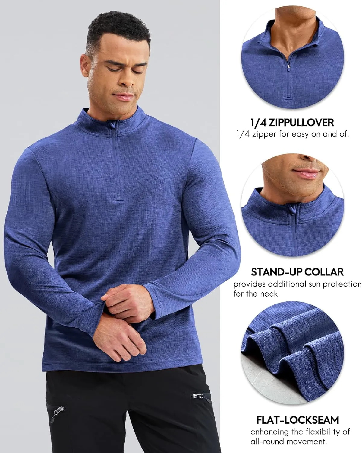 Haimont Men's Dry Fit Quarter Zip Athletic Pullover Lightweight Performance Long Sleeve Running Hiking Golf UPF50  Shirt