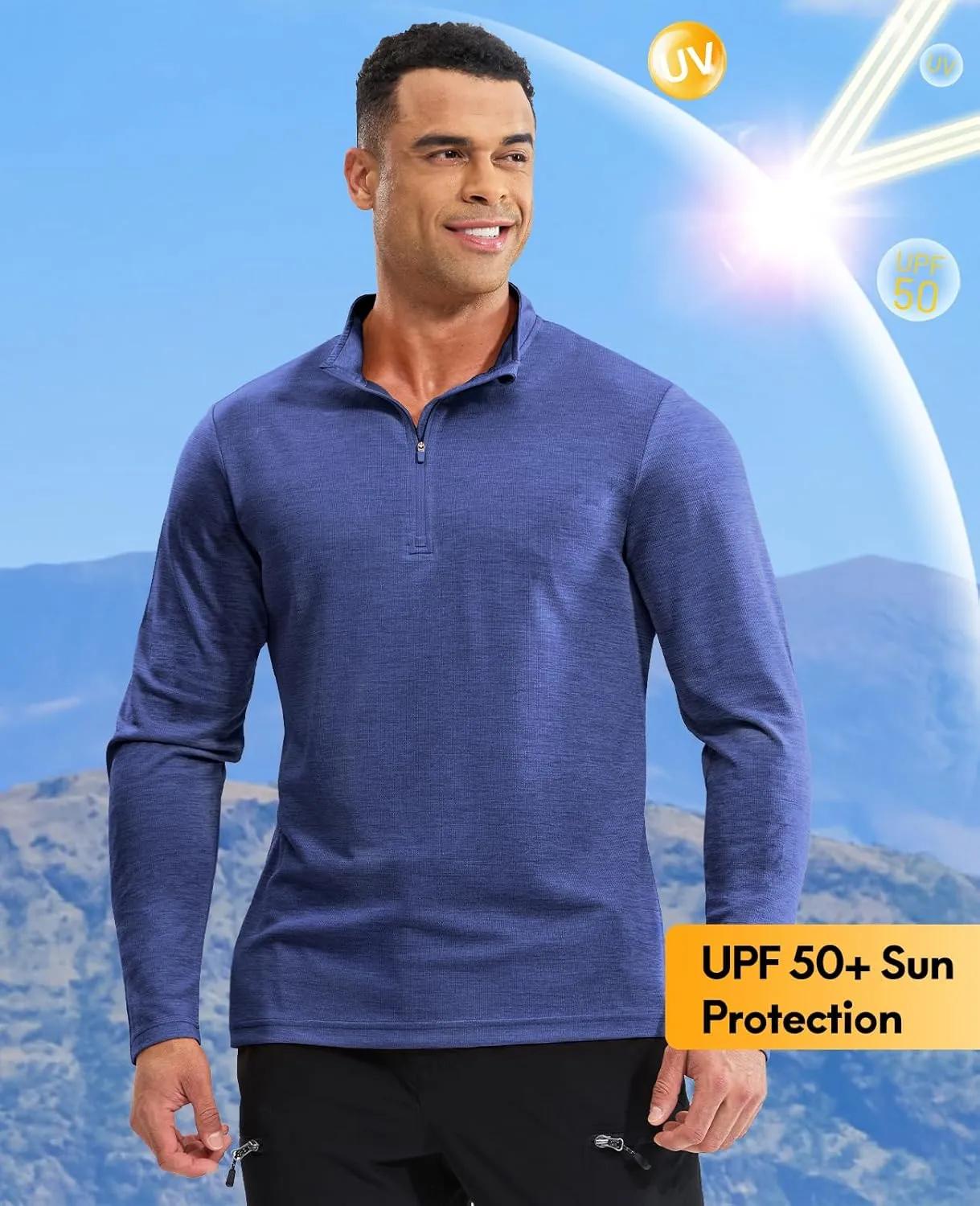 Haimont Men's Dry Fit Quarter Zip Athletic Pullover Lightweight Performance Long Sleeve Running Hiking Golf UPF50  Shirt