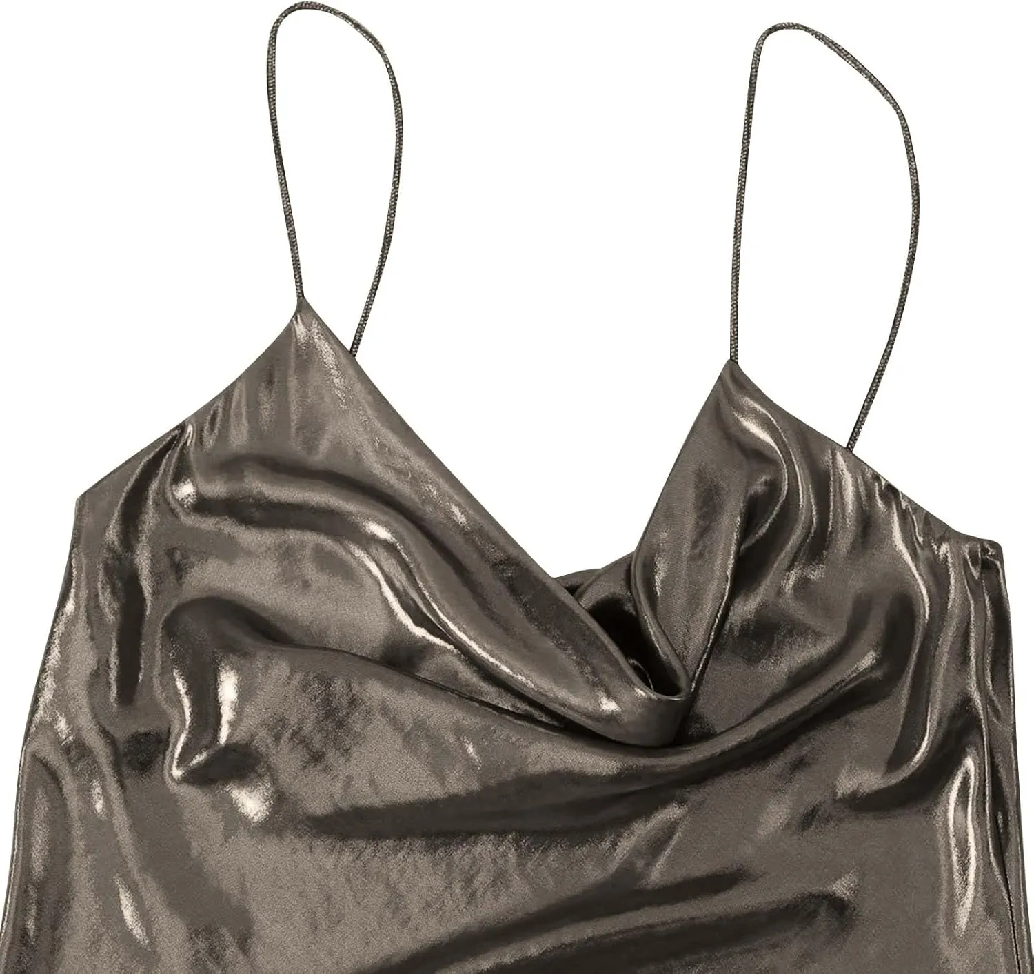 HGps8w Women's Sexy Backless Metallic Cami Clubwear Dresses Spaghetti Strap Sleeveless Cowl Neck Party Cocktail Mini Dress