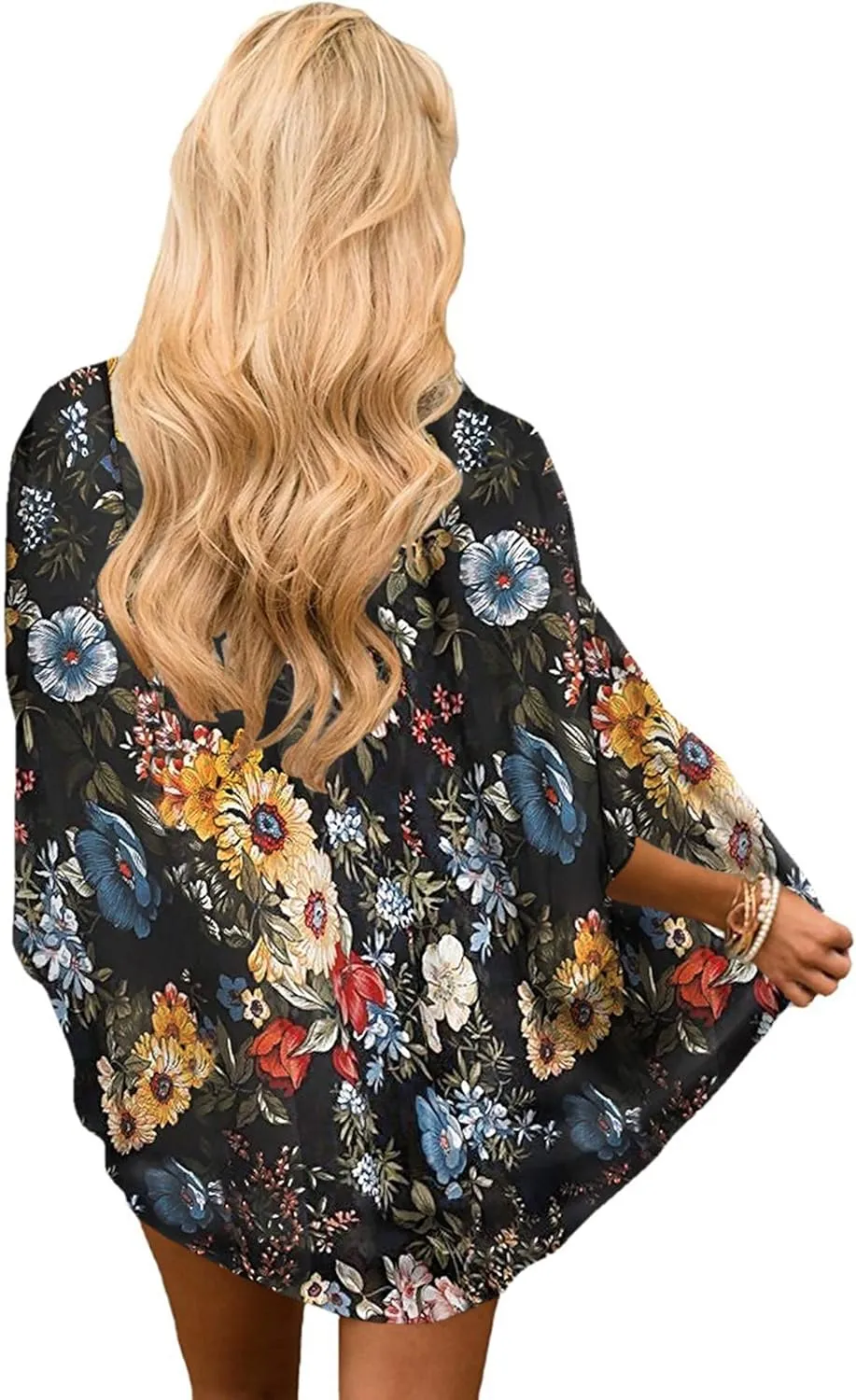 Hibluco Women's Floral Kimono Cardigan Casual Chiffon Tops Loose Beach Cover Ups