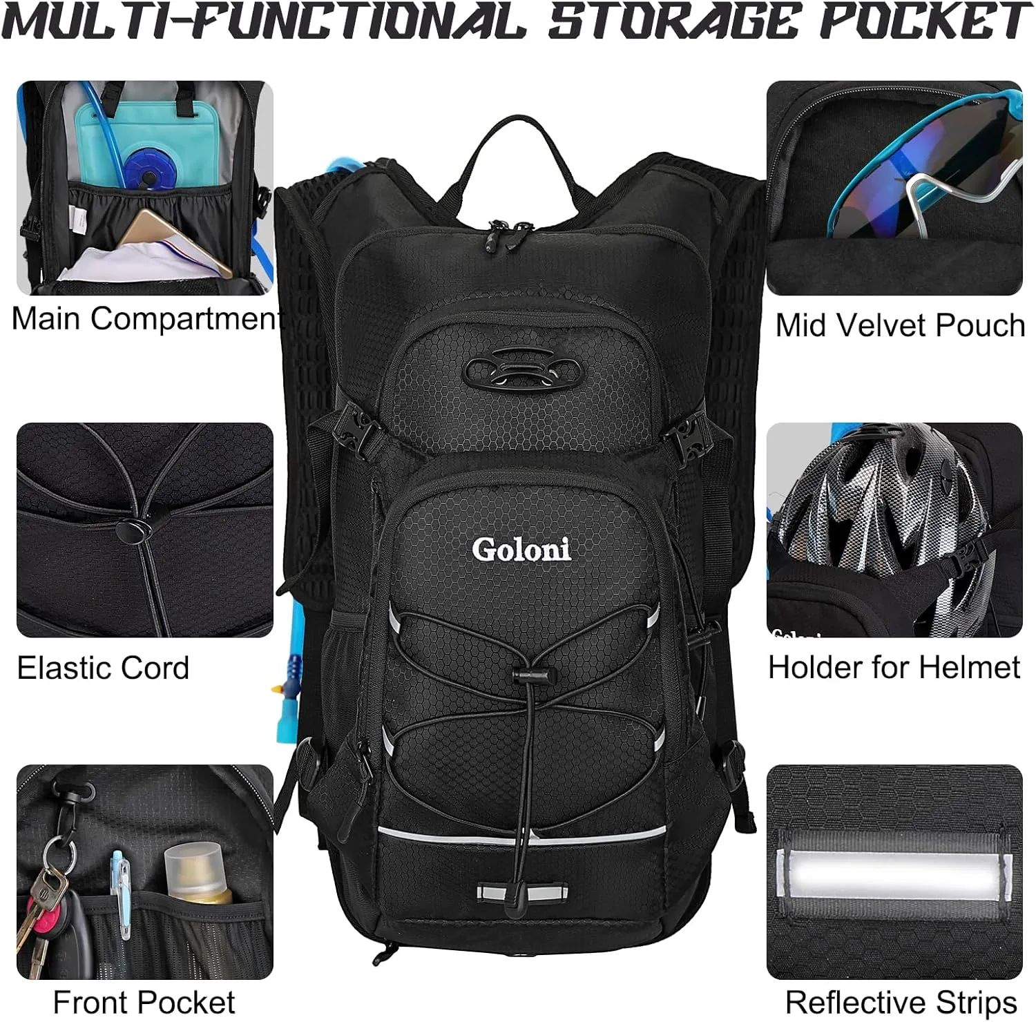 Hydration Backpack,Lightweight Hiking Backpack with 2L Water Bladder,Water Backpack for Biking, Running, Festival