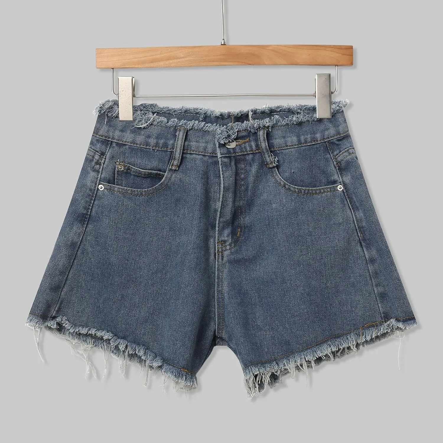Jean Shorts for Women High Waisted Stretchy Distressed Denim Shorts Ripped Frayed Raw Hem Summer Casual Short Pants