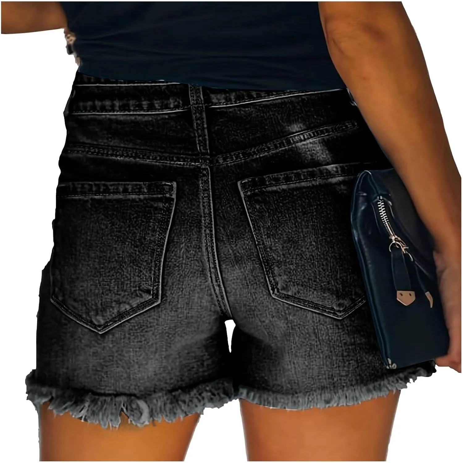 Jean Shorts for Women High Waisted Stretchy Distressed Denim Shorts Ripped Frayed Raw Hem Summer Casual Short Pants