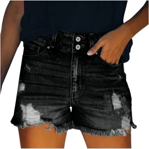 Jean Shorts for Women High Waisted Stretchy Distressed Denim Shorts Ripped Frayed Raw Hem Summer Casual Short Pants