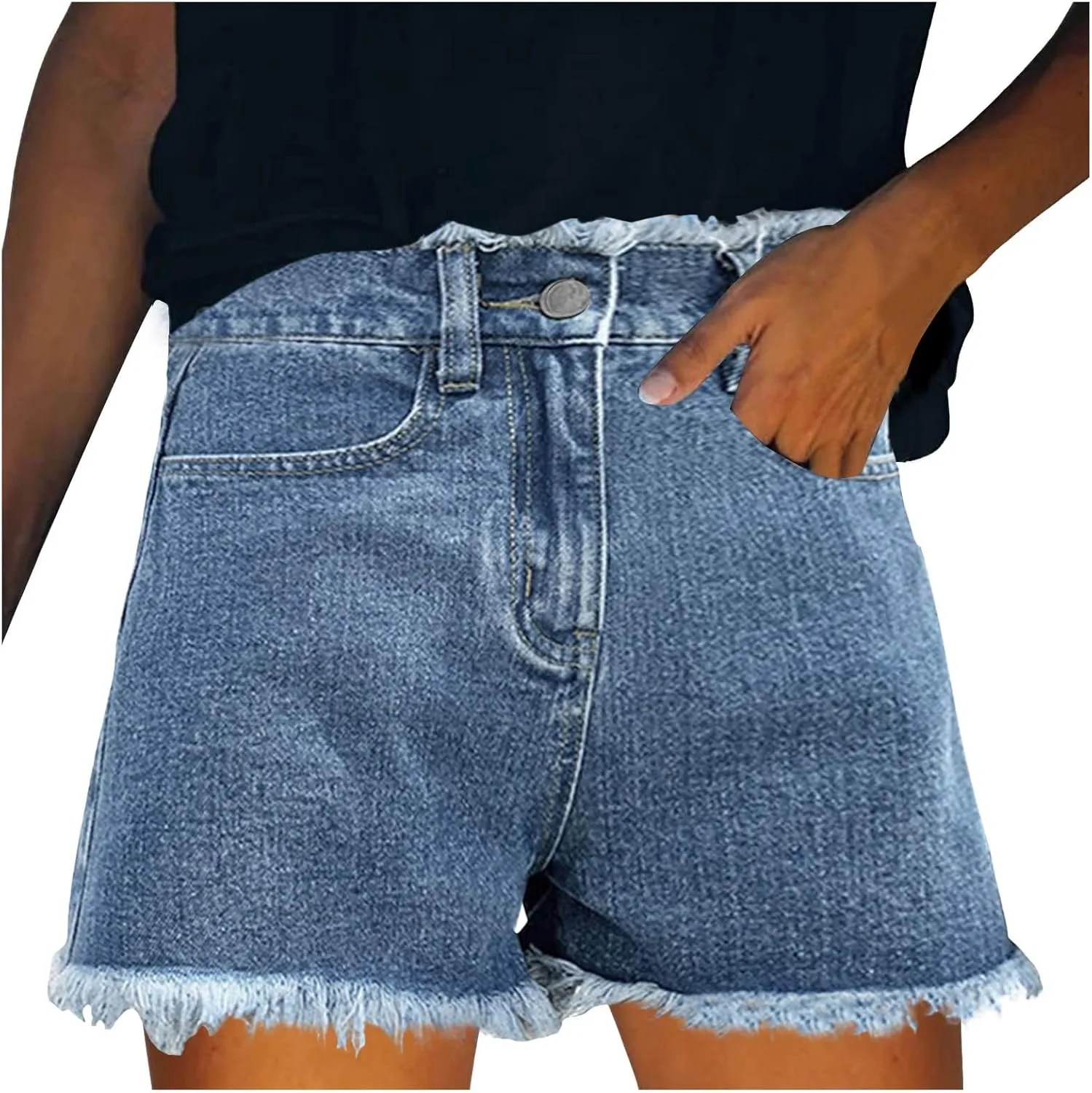 Jean Shorts for Women High Waisted Stretchy Distressed Denim Shorts Ripped Frayed Raw Hem Summer Casual Short Pants