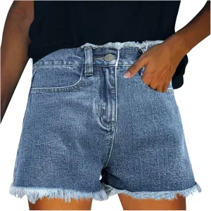 Jean Shorts for Women High Waisted Stretchy Distressed Denim Shorts Ripped Frayed Raw Hem Summer Casual Short Pants