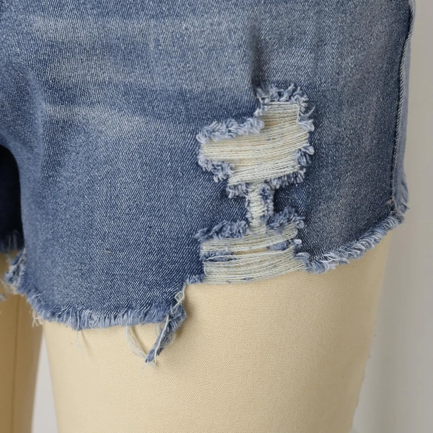 Jean Shorts for Women High Waisted Stretchy Distressed Denim Shorts Ripped Frayed Raw Hem Summer Casual Short Pants