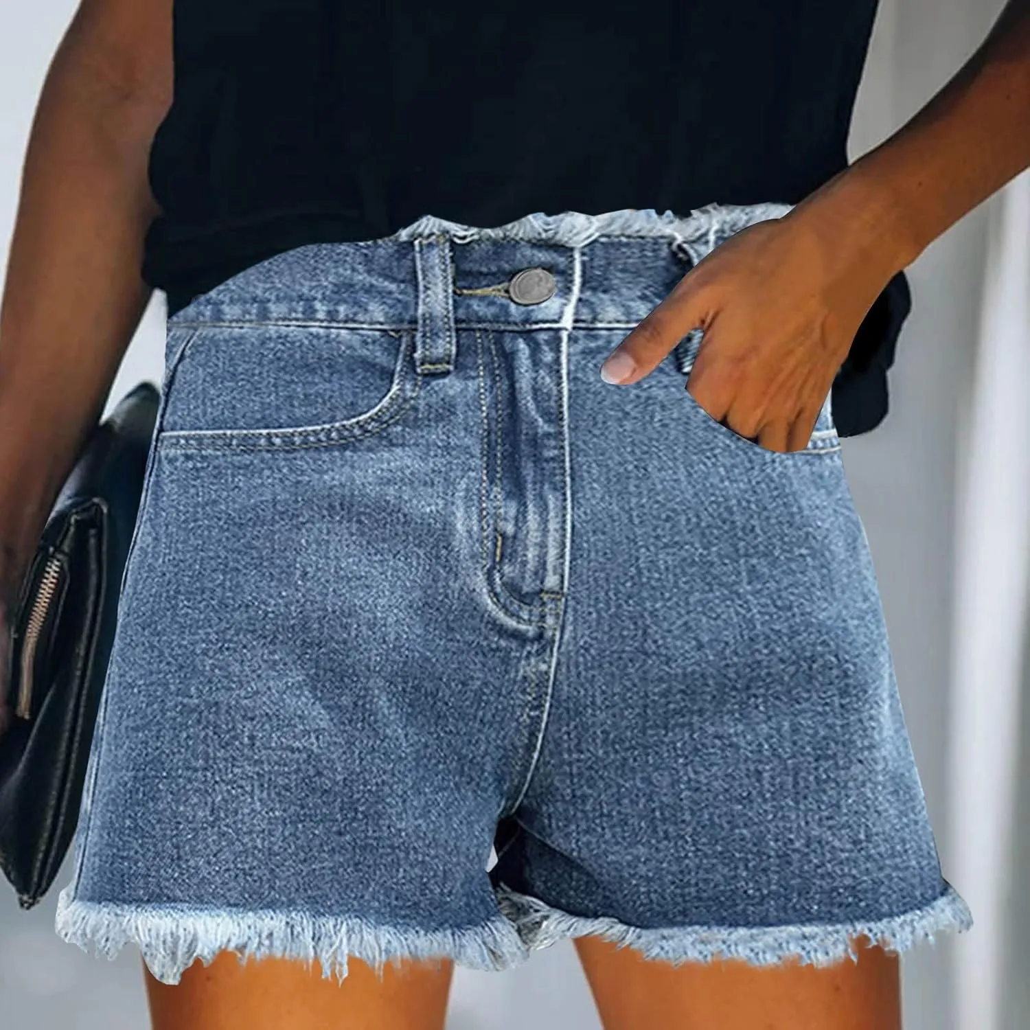 Jean Shorts for Women High Waisted Stretchy Distressed Denim Shorts Ripped Frayed Raw Hem Summer Casual Short Pants