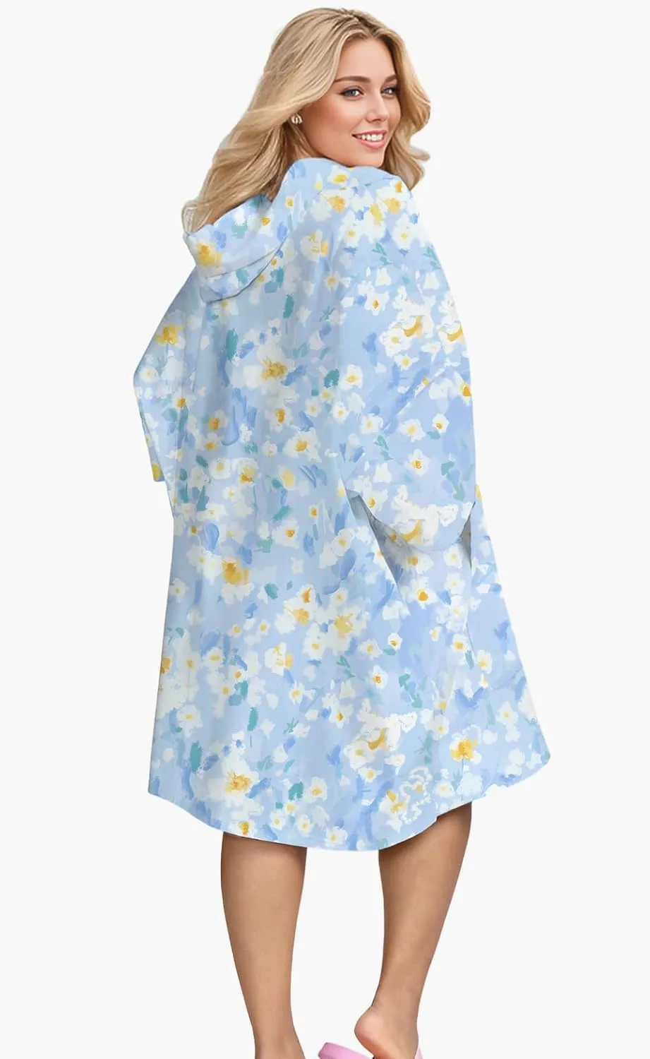 KFUBUO Surf Poncho Changing Towel Swim Robe with Pocket Plus Size Terry Cloth Swim Cover Up for Women Towel Poncho Hoodie