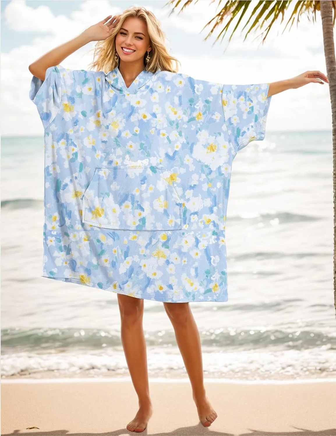 KFUBUO Surf Poncho Changing Towel Swim Robe with Pocket Plus Size Terry Cloth Swim Cover Up for Women Towel Poncho Hoodie