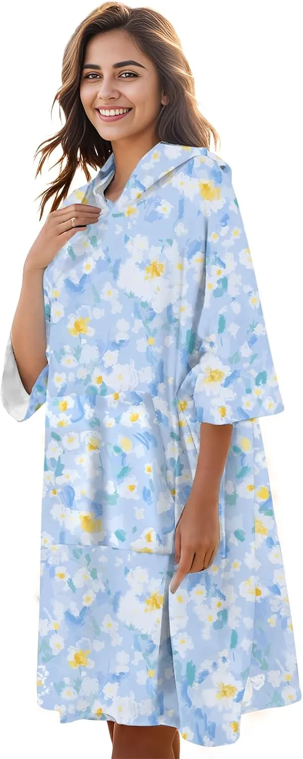 KFUBUO Surf Poncho Changing Towel Swim Robe with Pocket Plus Size Terry Cloth Swim Cover Up for Women Towel Poncho Hoodie