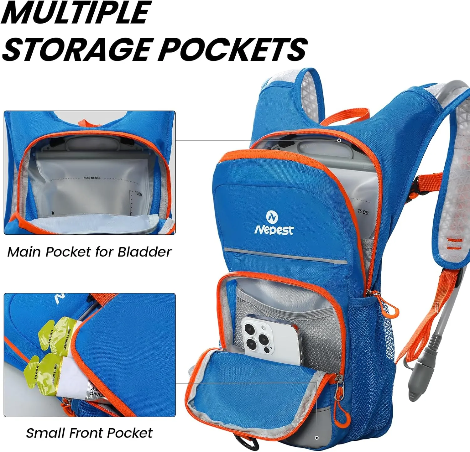 Kids Hydration Backpack, Mini Water Backpack with 1.5L Water Bladder for Hiking Cycling Running