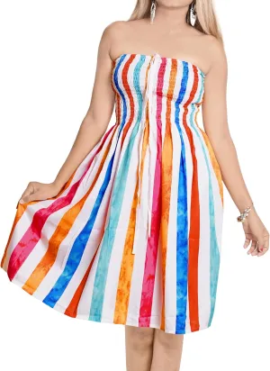 LA LEELA Women's Pirates Evening Party Caribbean Pirate Knee Length Smocked Dress Tube Top Dresses for Women
