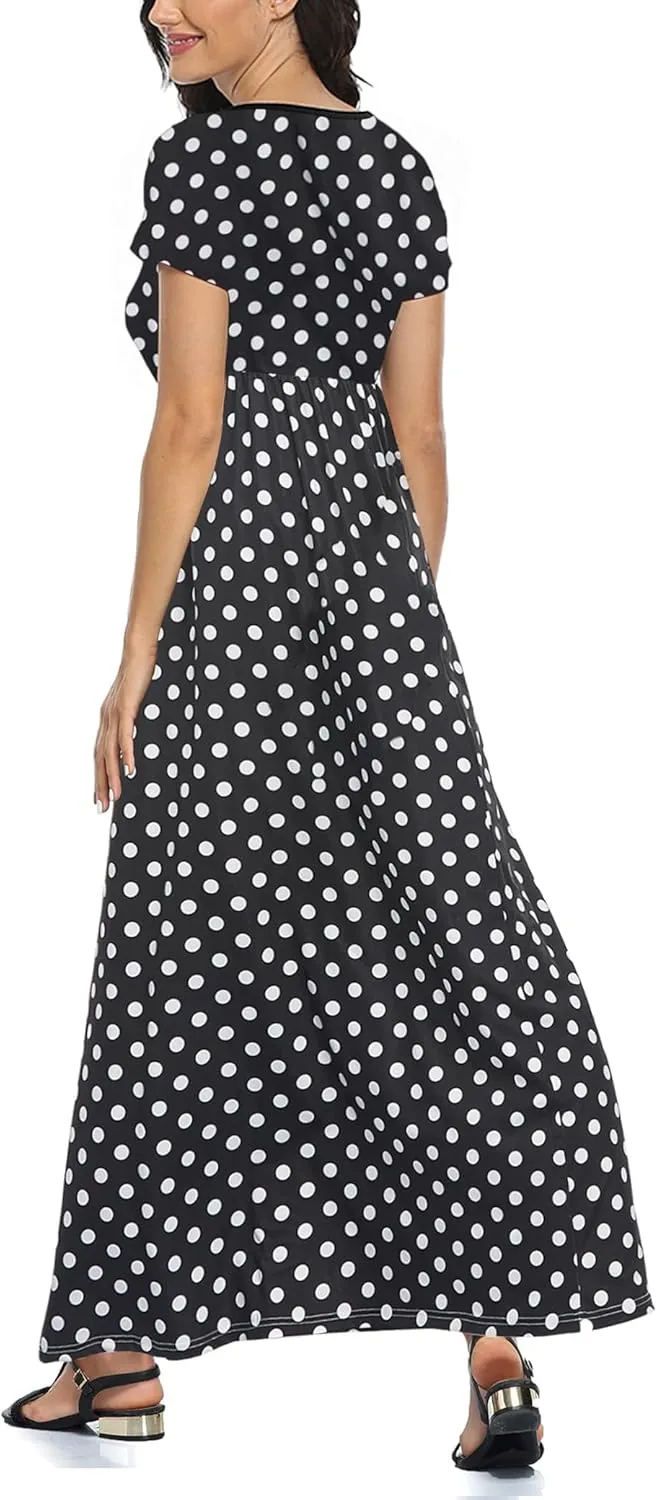 Lacavocor Womens Short Sleeve Maxi Dresses Empire Waist Long Dress