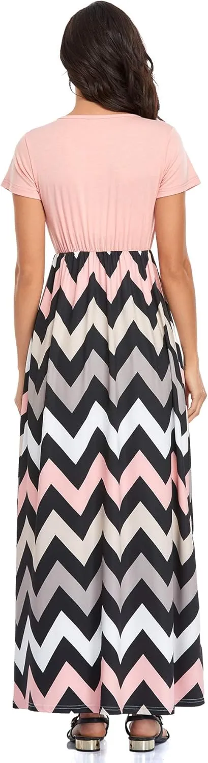 Lacavocor Womens Short Sleeve Maxi Dresses Empire Waist Long Dress
