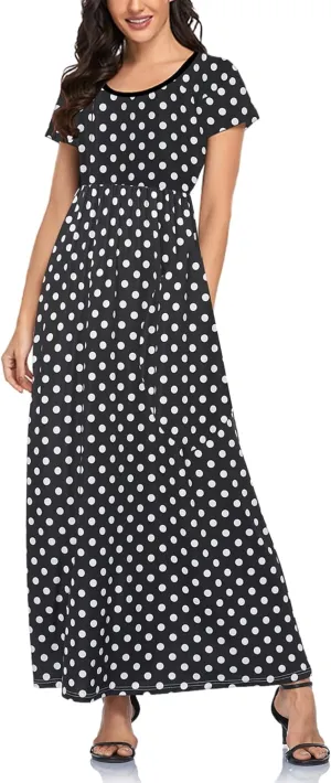 Lacavocor Womens Short Sleeve Maxi Dresses Empire Waist Long Dress