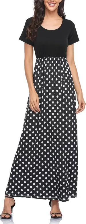 Lacavocor Womens Short Sleeve Maxi Dresses Empire Waist Long Dress