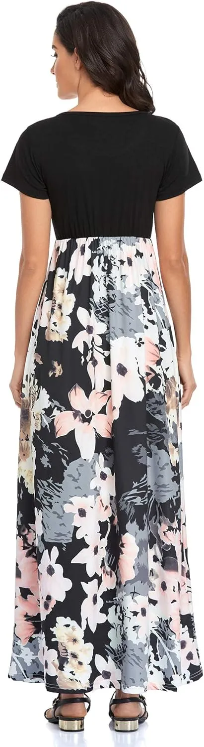 Lacavocor Womens Short Sleeve Maxi Dresses Empire Waist Long Dress
