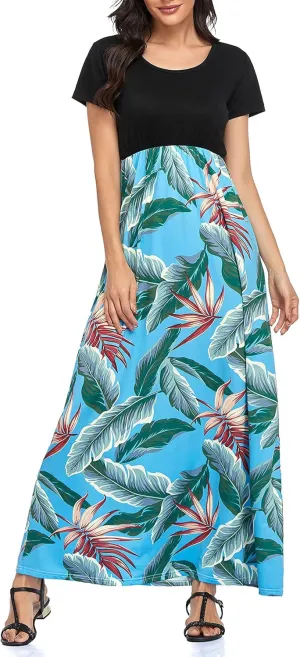 Lacavocor Womens Short Sleeve Maxi Dresses Empire Waist Long Dress