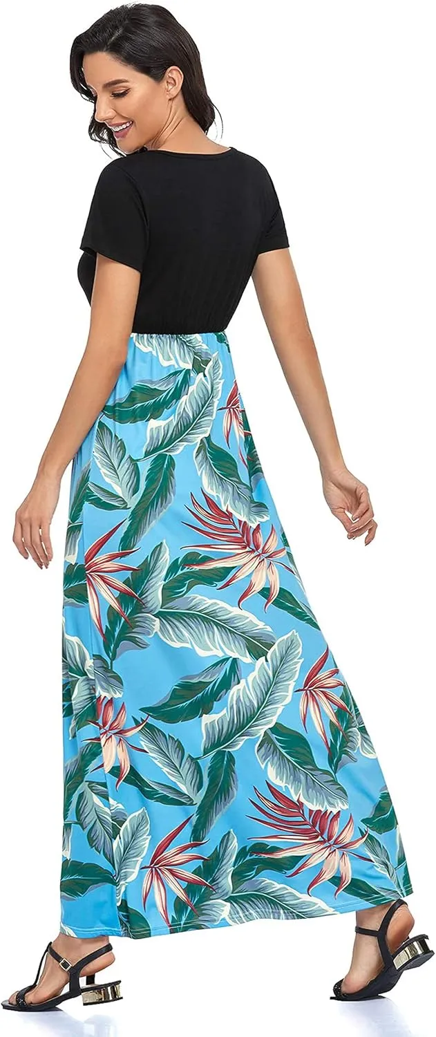 Lacavocor Womens Short Sleeve Maxi Dresses Empire Waist Long Dress