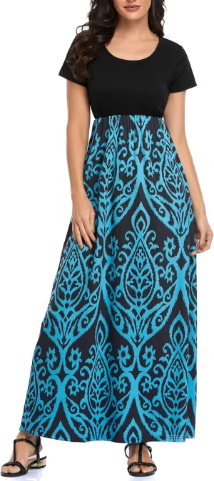 Lacavocor Womens Short Sleeve Maxi Dresses Empire Waist Long Dress