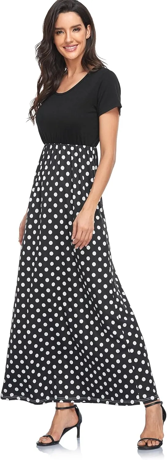 Lacavocor Womens Short Sleeve Maxi Dresses Empire Waist Long Dress