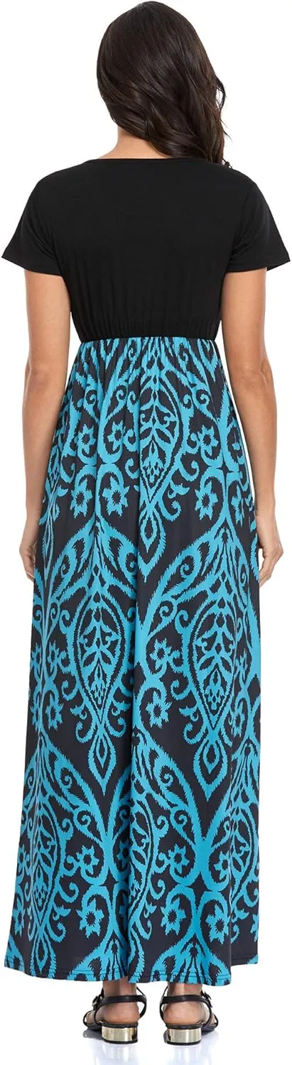 Lacavocor Womens Short Sleeve Maxi Dresses Empire Waist Long Dress