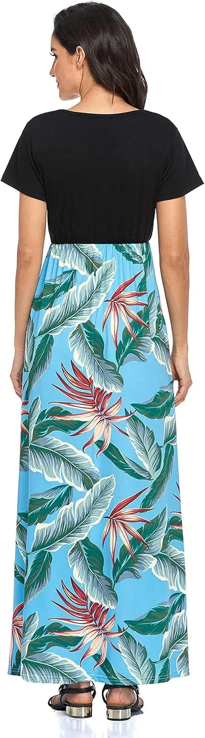 Lacavocor Womens Short Sleeve Maxi Dresses Empire Waist Long Dress