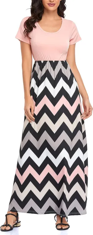 Lacavocor Womens Short Sleeve Maxi Dresses Empire Waist Long Dress