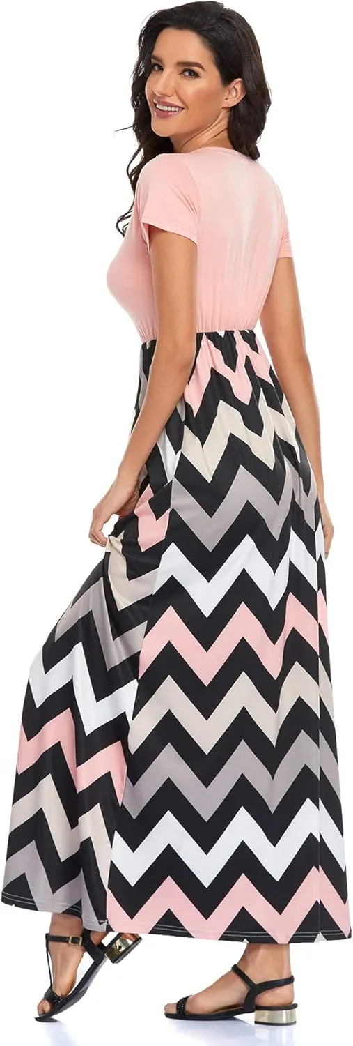 Lacavocor Womens Short Sleeve Maxi Dresses Empire Waist Long Dress