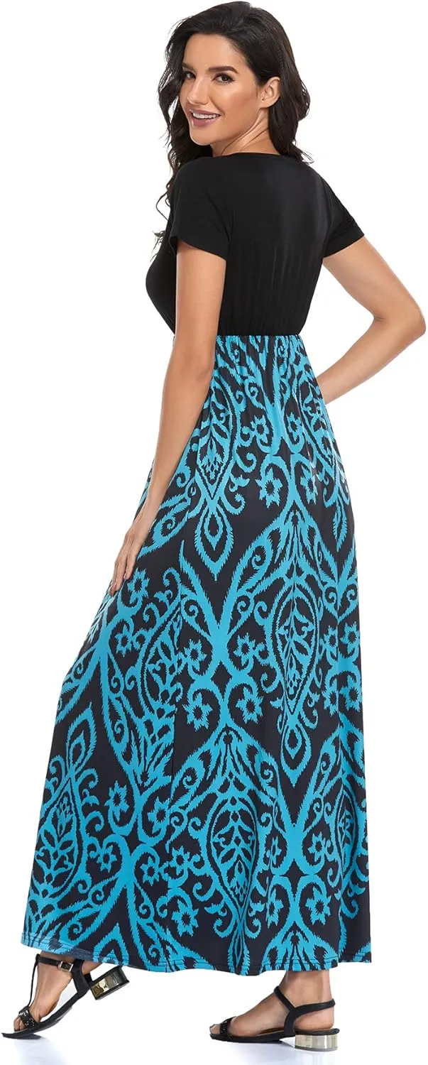 Lacavocor Womens Short Sleeve Maxi Dresses Empire Waist Long Dress