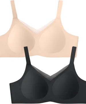 Lace V Seamless Bras for Women No Underwire Bralettes Push Up Wireless Supportive Full Coverage Everyday Bras