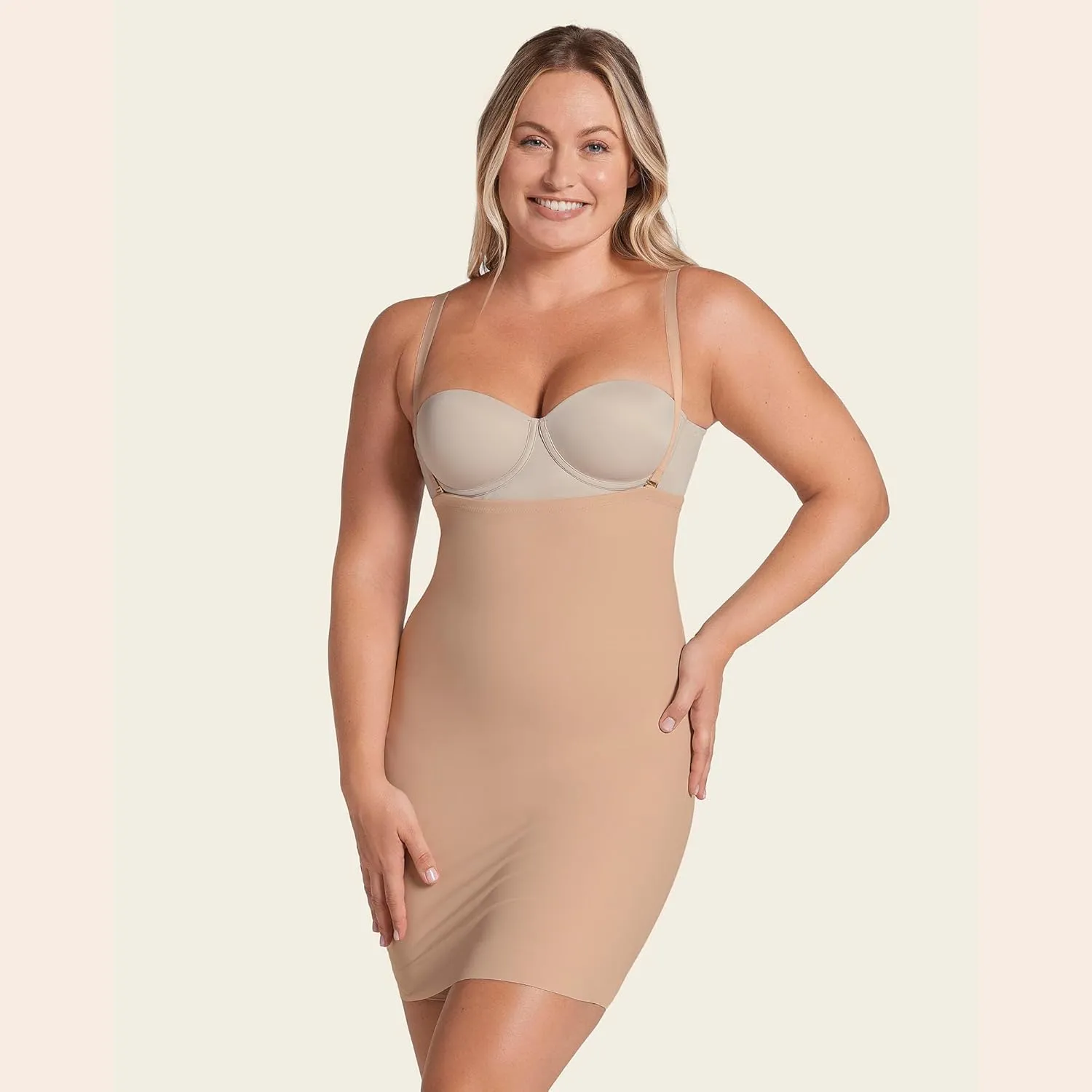Leonisa Tummy Firm Control Under Dress Body Shaper for Women - Comfy Open Bust Shapewear