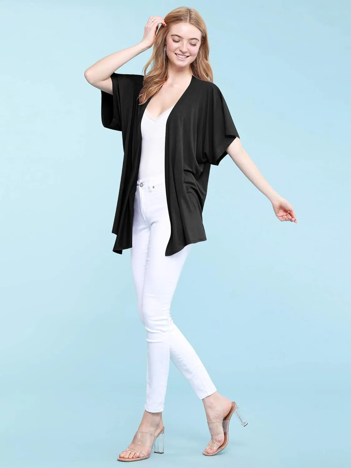 Made By Johnny Women's Kimono Style Short Sleeve Dolman Cardigan - Lightweight Open Front Summer Cover-Up