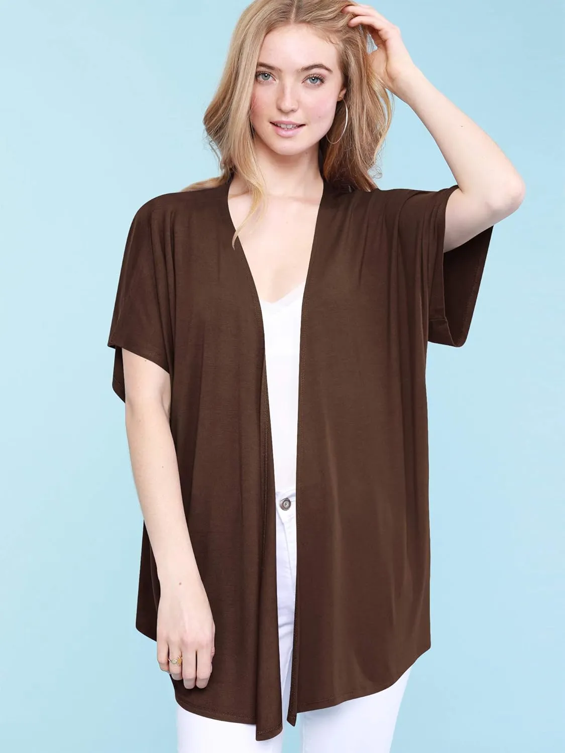 Made By Johnny Women's Kimono Style Short Sleeve Dolman Cardigan - Lightweight Open Front Summer Cover-Up